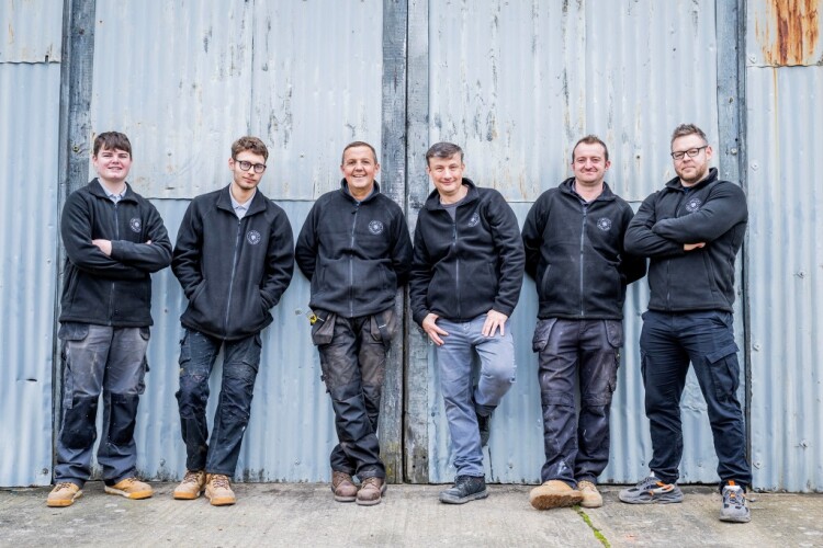 Lawford joiners Hugh Morgan (apprentice), Harvey Heise, John Gare, joiner, Lee Grant, (manager), Ben Robert and Gary Painter