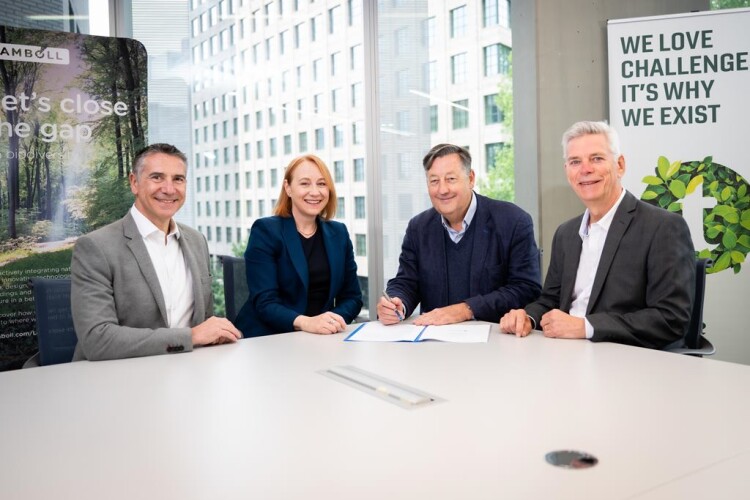 Signing the deal are (left to right) Ramboll UK managing director Neil Sansbury, Ramboll Environment & Health managing director Philippa Spence, Temple founder/chair Mark Southwood and Temple non-executive director Phil Green