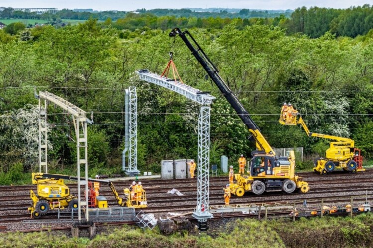 Signal gantry replacement at Warrington as part of Tranche 5 works