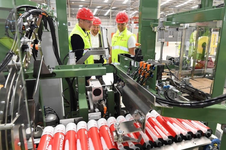Rockwool UK and Ireland managing director Nick Wilson (left) with technical solutions director Ben Peach (centre) and operations manager Gareth Leonard inside the new global centre of excellence for fire-stopping at Hams Hall