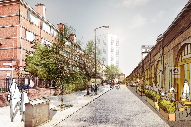 Sketch of the view from Druid Street [© PRP Architects]