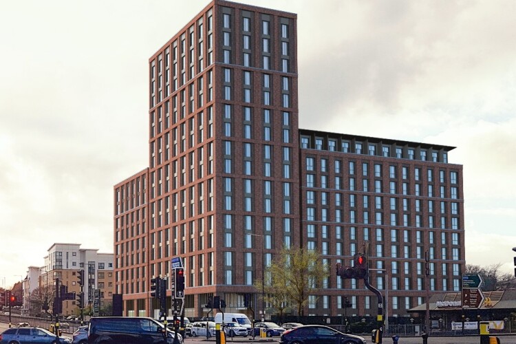 CGI of the planned development on Bristol Road, Birmingham from  Corstorphine & Wright