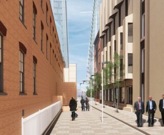 Street view of the new building, with the Shard behind