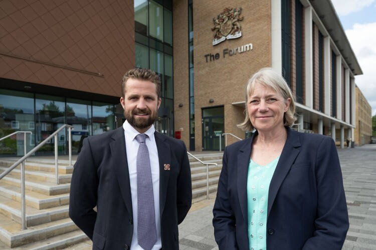 Hill Group director Tom Hill and Dacorum Borough Council leader Cllr Sally Symington