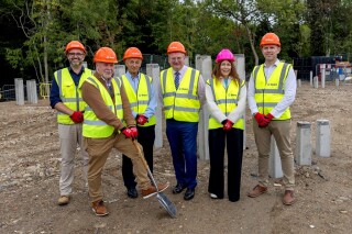 At the breaking ground ceremony for the Aspen Building are, left to right: Sam Payne (Beard), Steve Burgess (Oxford Trust), John Boyle (Oxford Trust), Mark Beard (Beard), Nicki Campling (Oxford Trust) and Dave Fisher (Beard) At the breaking ground ceremony for the Aspen Building are, left to right: Sam Payne (Beard), Steve Burgess (Oxford Trust), John Boyle (Oxford Trust), Mark Beard (Beard), Nicki Campling (Oxford Trust) and Dave Fisher (Beard)