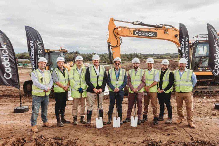 Left to right are Michael Dennison, Steve Ford and Steve Bell (Caddick), Jon Robinson (Richardson Barberry), Durham County Council leader Andrew Husband, Jamie Anderson (DPD), Christian Pape (DCC), Jake Clifton (Aecom) and Greg Kirby (Richardson Barberry)