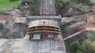 An arched framework was constructed to support the structure before it was moved away on an SPMT An arched framework was constructed to support the structure before it was moved away on an SPMT
