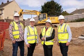 On site (left to right) are Plymouth city councillor Chris Penberthy, Clarion chief development officer Richard Cook, Plymouth council leader Tudor Evans and Lovell Partnerships regional MD Ross Field On site (left to right) are Plymouth city councillor Chris Penberthy, Clarion chief development officer Richard Cook, Plymouth council leader Tudor Evans and Lovell Partnerships regional MD Ross Field