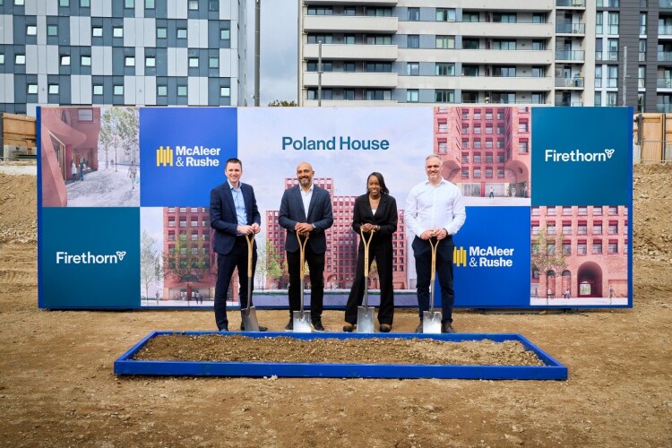 Posing for ground breaking are (left to right) Mark Diamond (McAleer & Rushe), Paul Martin (Firethorn), Nicada Drayton (Firethorn) and Paul Murray (McAleer & Rushe)
