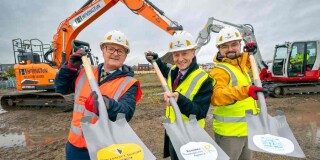 Willmott Dixon northern director Anthony Dillon, Rochdale MP Paul Waugh and borough councillor Danny Meredith mark start of works