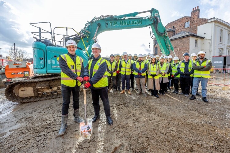 GMI regional director Anthony Judge (left) and Alumno managing director David Campbell join stakeholders to mark the groundbreaking